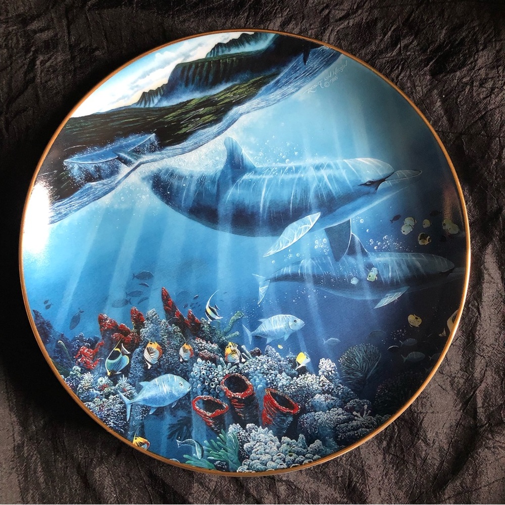 1991 Lahaina Seaflight 23kt Gold Trim Porcelain Plate by Robert Lyn Nelson